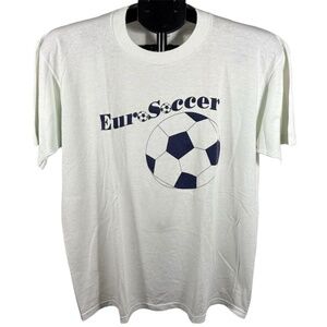 Vintage 80s Jerzees Euro Soccer T-Shirt White Size L 42-44 Graphic Sports Tee